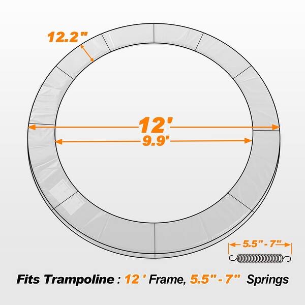 dimension image slide 1 of 5, ExacMe Trampoline Pad Replacement, Round Safety Spring Cover 10 12 14 15 16 Foot, Orange