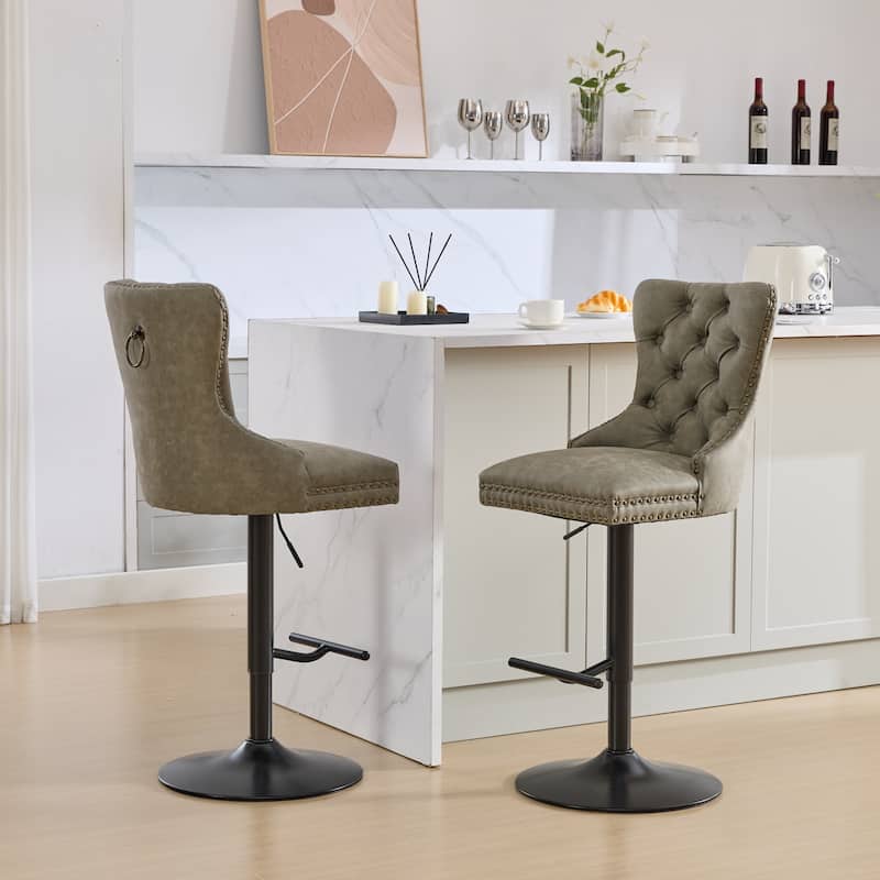 PU Leather Swivel Bar Stools Set of 2, Kitchen Island Chairs with Footstool, Upholstered Arm Chairs with Adjusatble Height