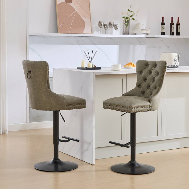 Swivel Bar Stools Set of 2, Adjustable Velvet Counter Height Barstools with High Back & Nailheads Trim for Bar, Kitchen Island