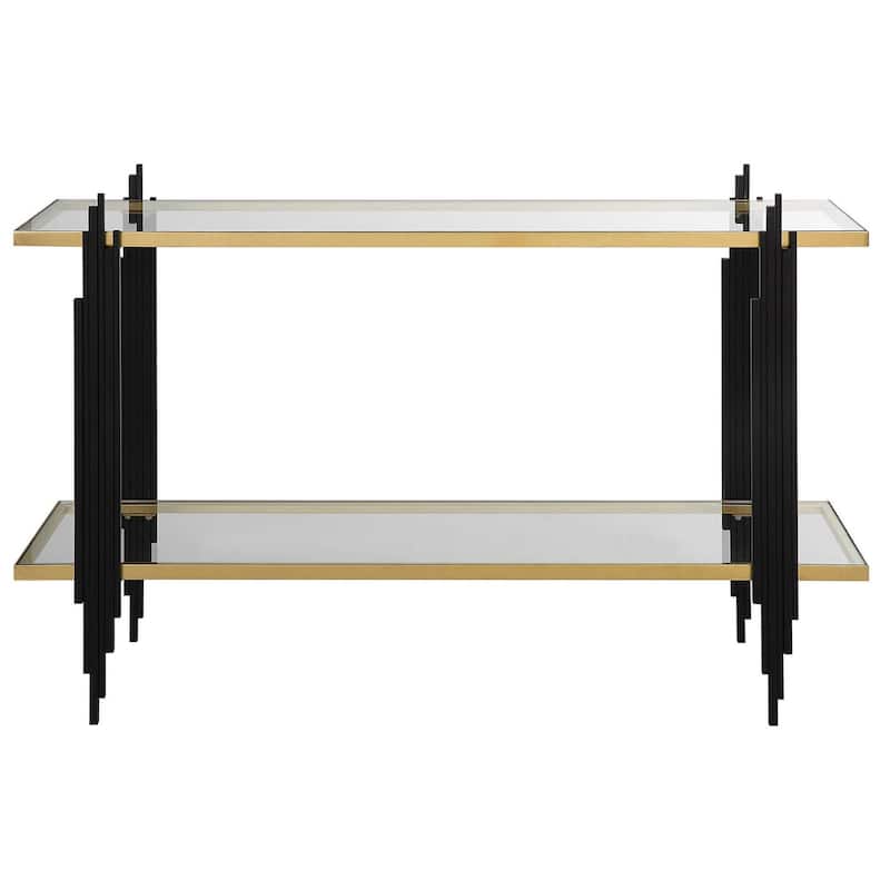 2 Tier Tempered Glass Console Table - 52" - Black and Gold