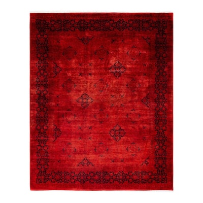 Overton Hand Knotted Wool Vintage Inspired Modern Contemporary Overdyed Red Area Rug - 8' 3" x 10' 3"
