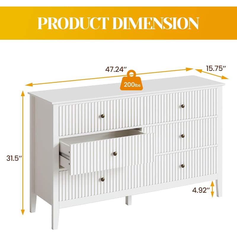 Fluted 6 Drawer Dresser, Modern Closet Organizer Dressers