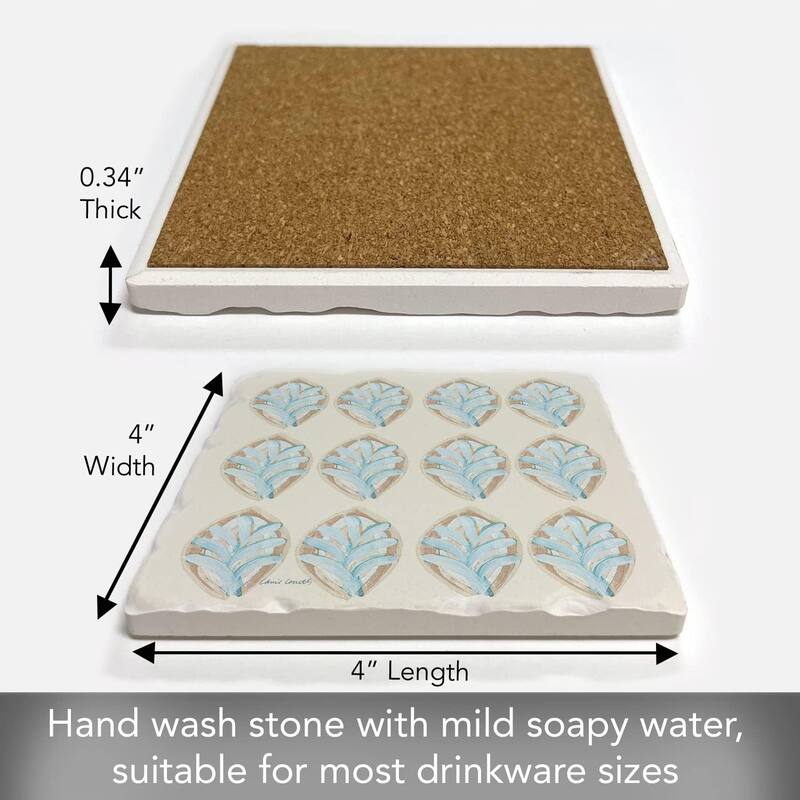 Absorbent Stone Tumbled Tile Coasters, Coastal Pattern, Set of 4