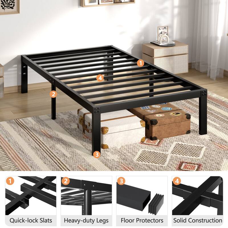 VECELO Bed Frames No Box Spring Needed, Heavy Duty Metal Platform with Steel Slat, Easy Assembly, Black