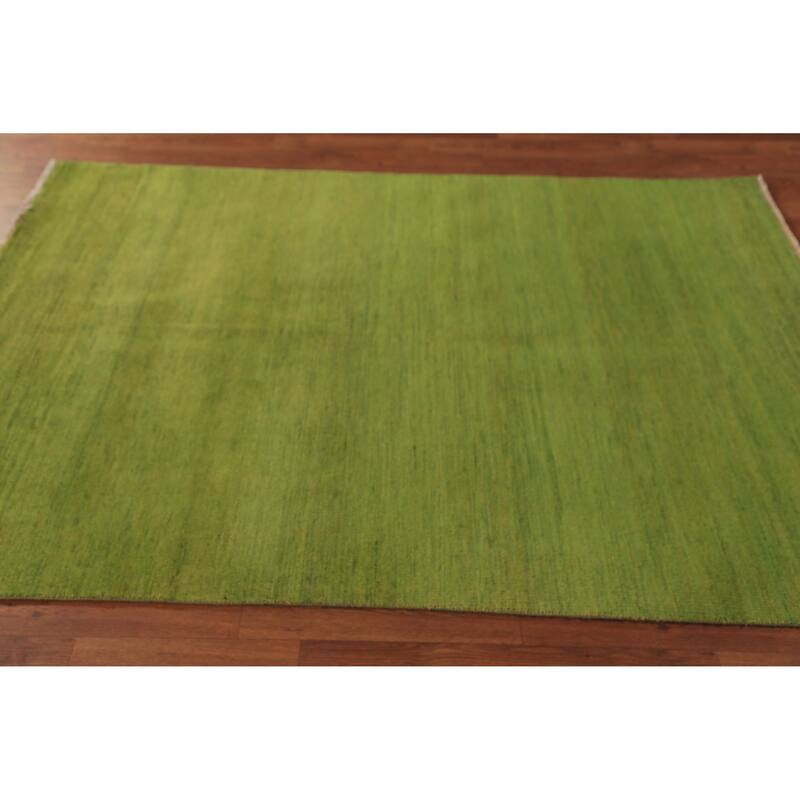 Green Gabbeh Modern Area Rug Hand-Knotted Wool Carpet - 4'9" x 6'4"