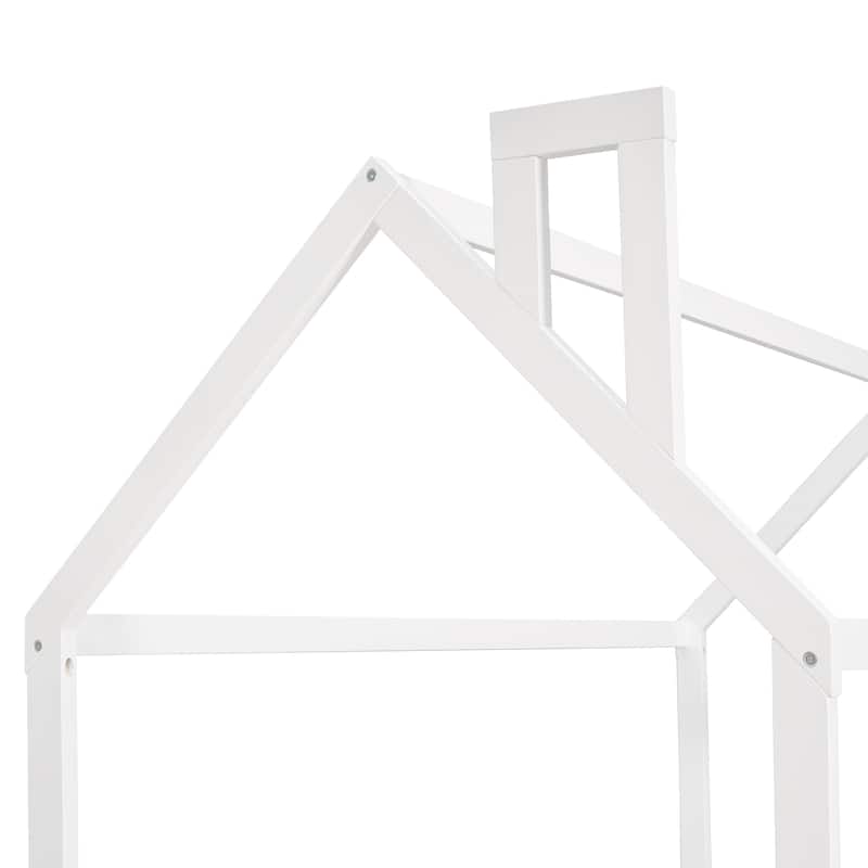 Espresso Twin Size Wood House Bed Frame with Fence, No Slats Included