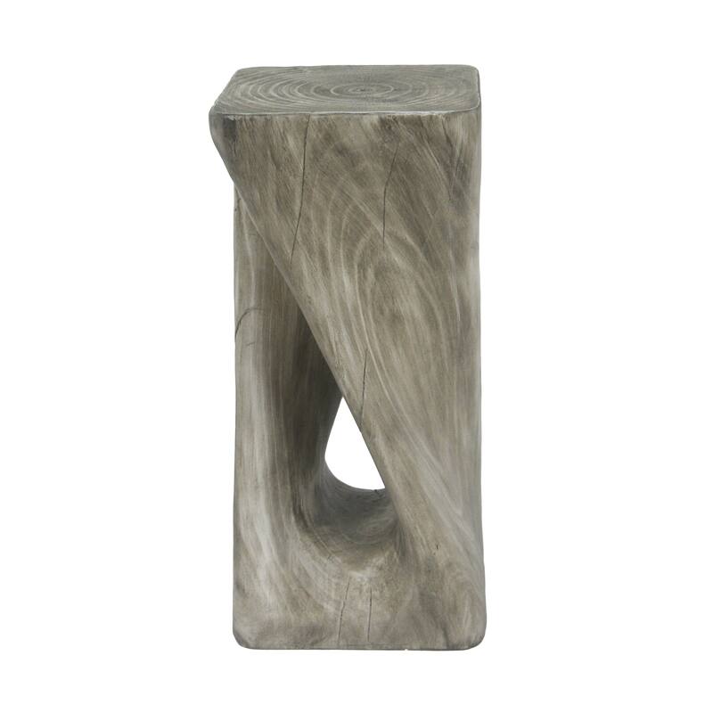 Roomfitters Twist Sculptural Outdoor Side Table, Wood-Look Lightweight Concrete Garden Stool