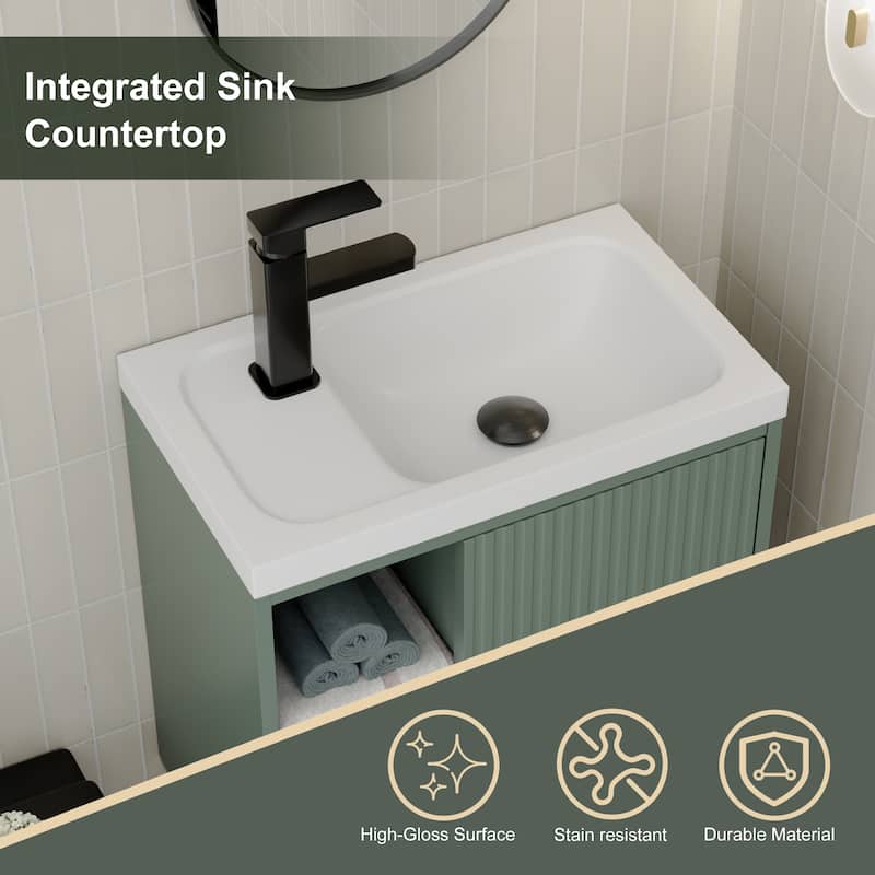 Single-Door Vertical Stripe Wall Cabinet with Integrated Basin