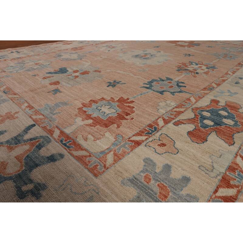 Oushak Turkish Area Rug Handmade Pink Vegetable Dye Wool Carpet - 9'2"x 11'8"