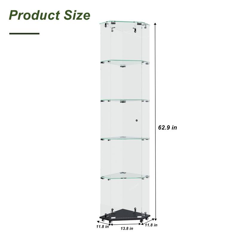 4-Tier Tempered Glass Display Case with 5-Mode Dynamic LED Lighting, Diamond Curio Cabinet for Collectibles Home Showcase