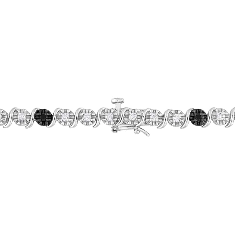 Miadora 1ct TW Black & White Diamond Tennis Bracelet in Sterling Silver