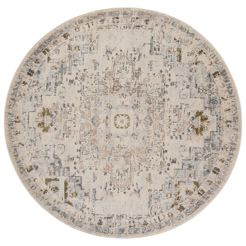 SAFAVIEH Madison Katelijne Boho Medallion Distressed Area Rug - 6'7" Round - Ivory/Grey Gold