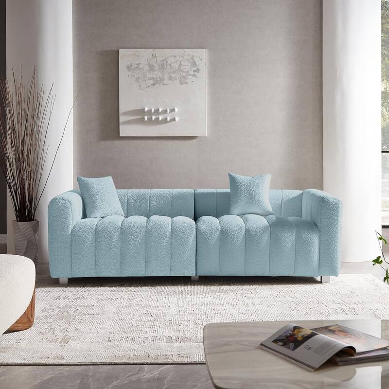 87.4" Luxury 3-Seater Sofa Bubble Couch for Living Room, Velvet Deep Seat Sofa Couch, Loveseat Sofa with Metal Legs - Blue