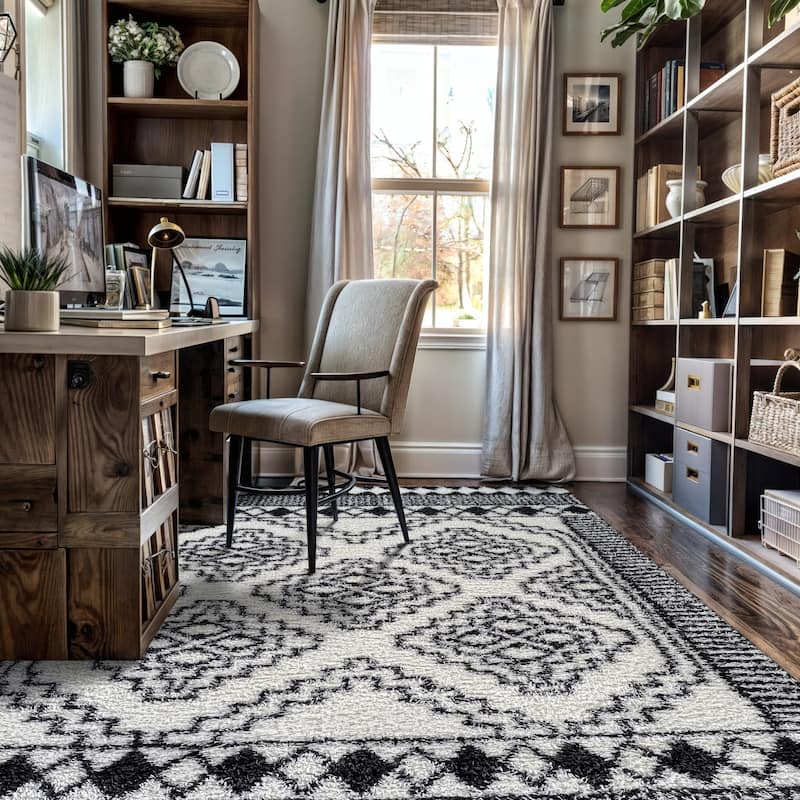 Geometric Shag Rug - Anthracite Dark Gray - Durable Rug for Living Room, Bedroom, or Entryway - Easy to Maintain