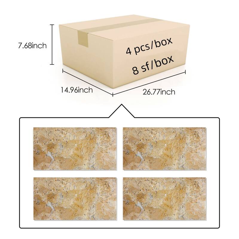 Roomfitters Gold Yellow Beige Natural Marble Tile, Polished Stone for Floor & Wall, Genuine Marble, 4-Piece Box