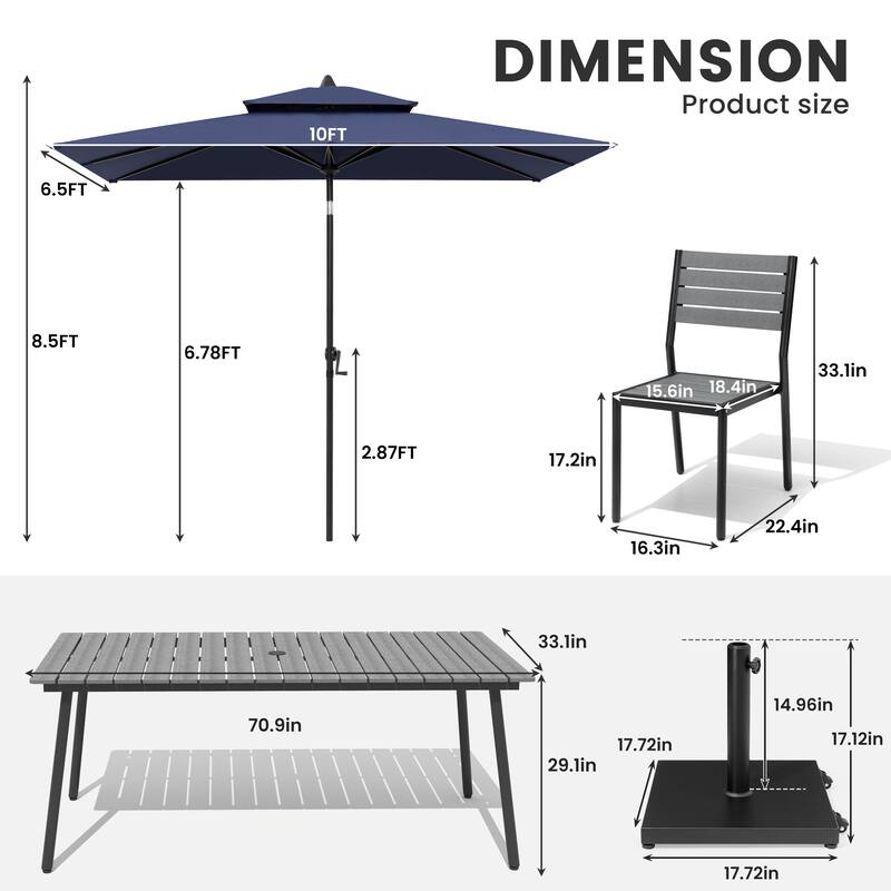9-Piece Outdoor Patio Dining Set Aluminum Table and 8 Stackable Chairs w/ 10 FT Umbrella with Base