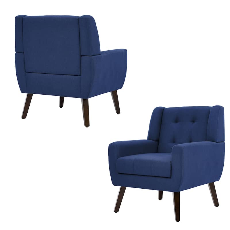 Tufted Wingback Accent Chairs Linen/Faux Leather/Velvet Armchairs Set of 2