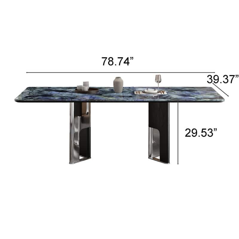Modern 78.7" Dining Table, Glossy Sintered Stone Top, for 6-8 persons - 78.74"