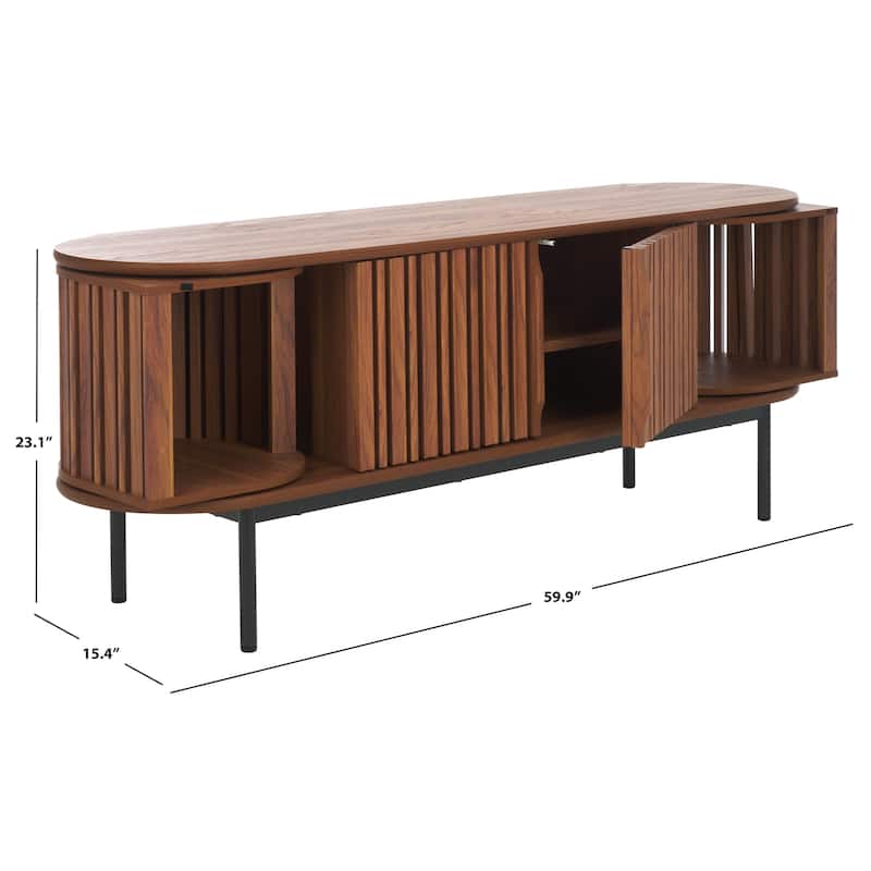 SAFAVIEH Enid 4-Door Media Stand Fits up to 65" Flatscreen TV - 60Wx15Dx23H - Walnut