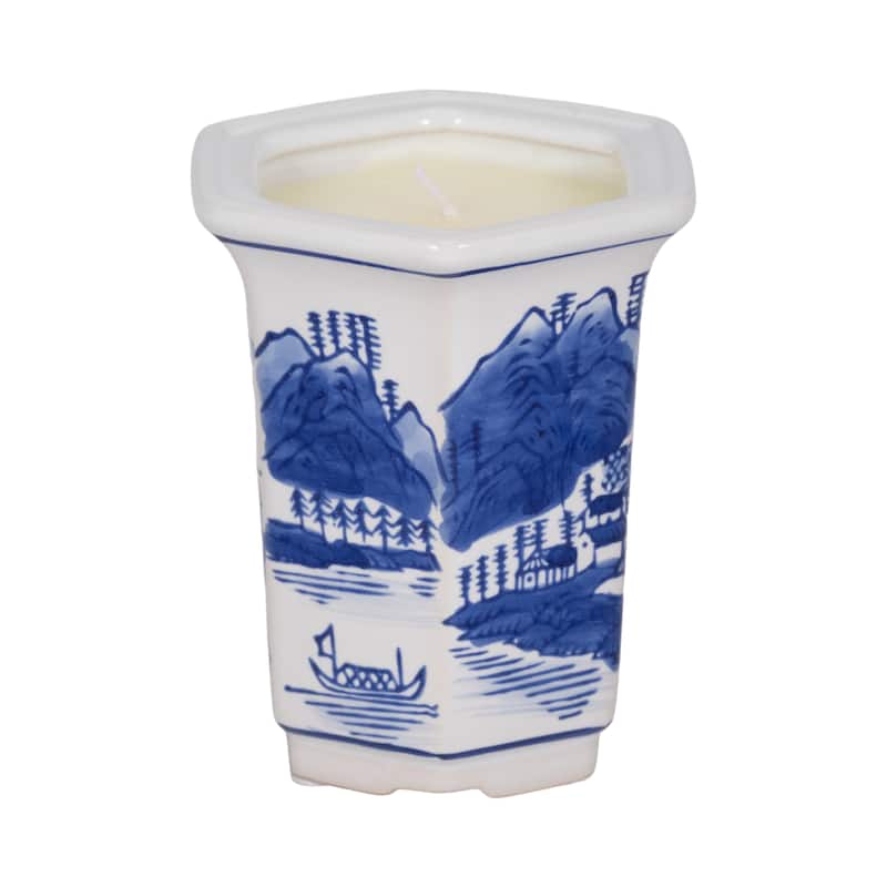Modern Chinoiserie Ceramic Candle - Sage and Eucalyptus Scented