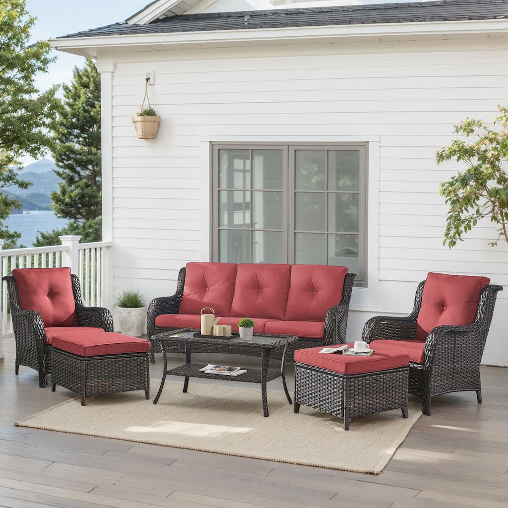 Outdoor Patio Chairs with Sofa Ottoman Brown-Red - Brown