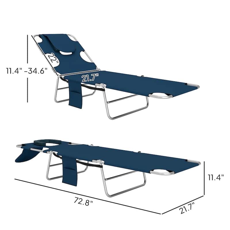 Folding Chaise Lounge Chair, 5 Position Sun Tanning, Face Hole,Pillow