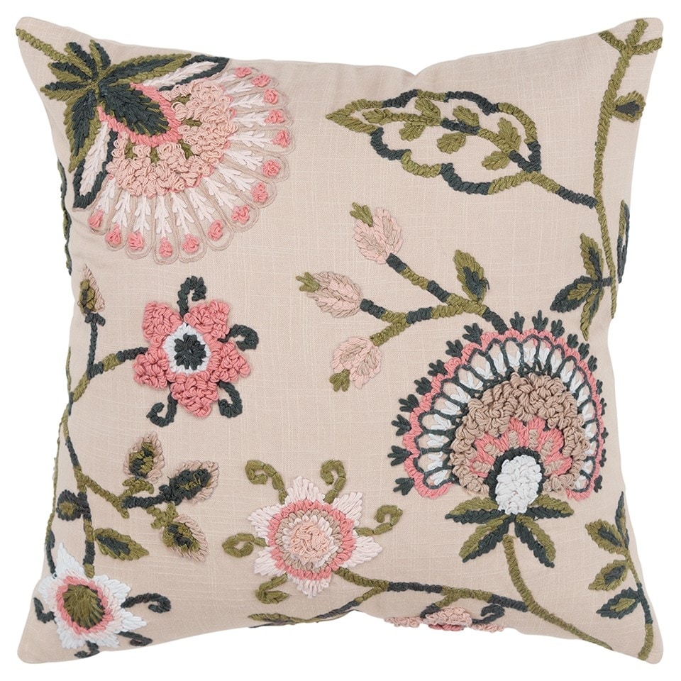 Blush Botanical Pattern Embroidered Throw Pillow Bed Bath