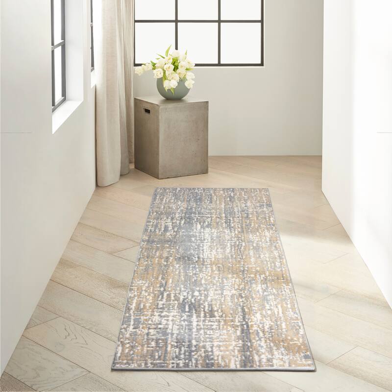 Calvin Klein Enchanting Indoor Contemporary Abstract Area Rug - 2'3" x 7'3" - Grey/Beige - Rectangle
