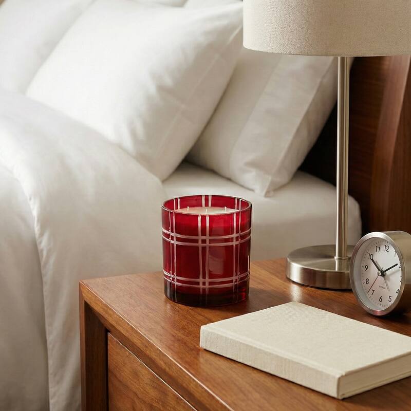 Decorative Glass Wax Warm Vanilla Scented Candle - 4", Red & White - 4.0" - Red - 4.0"