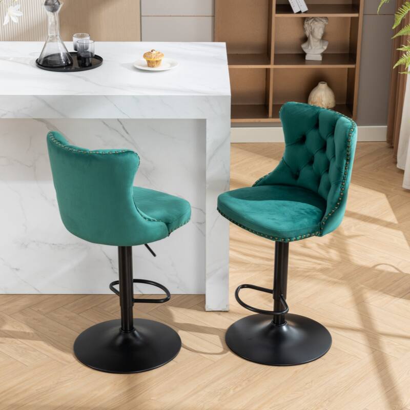 Modern Upholstered Bar Stools with Backs Comfortable Tufted for Home Pub and Kitchen Island,Green,Set of 2