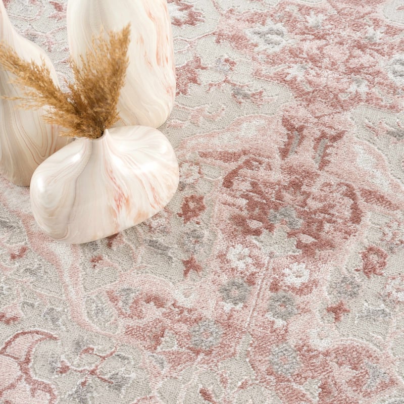 Hauteloom Calum Living Room, Bedroom Area Rug - Farmhouse - High Pile - Pink,Gray - 7'9" x 9'6"