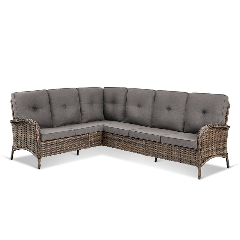 Outdoor Sectional Sofa Couch with Comfy Cushions Brown-Grey - Brown