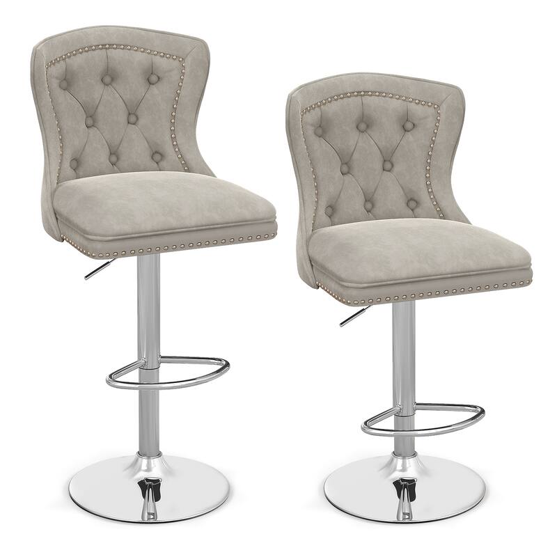Costway Set of 2 Bar Chairs Dutch Velvet Bar Stool with Footrest Metal - See Details - Grey