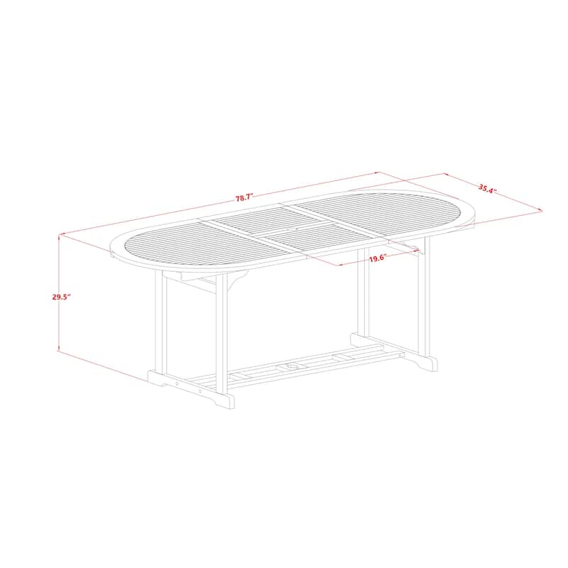 Acacia Wood Dining Table - Outdoor Patio Table - Extension Leaf - Natural Finish - Solid Wood Table - 78.6