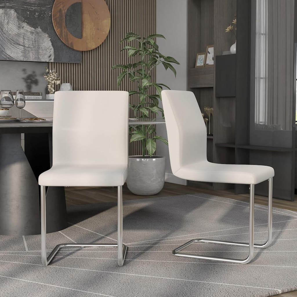 Contemporary White Finish Padded Side Chairs Set