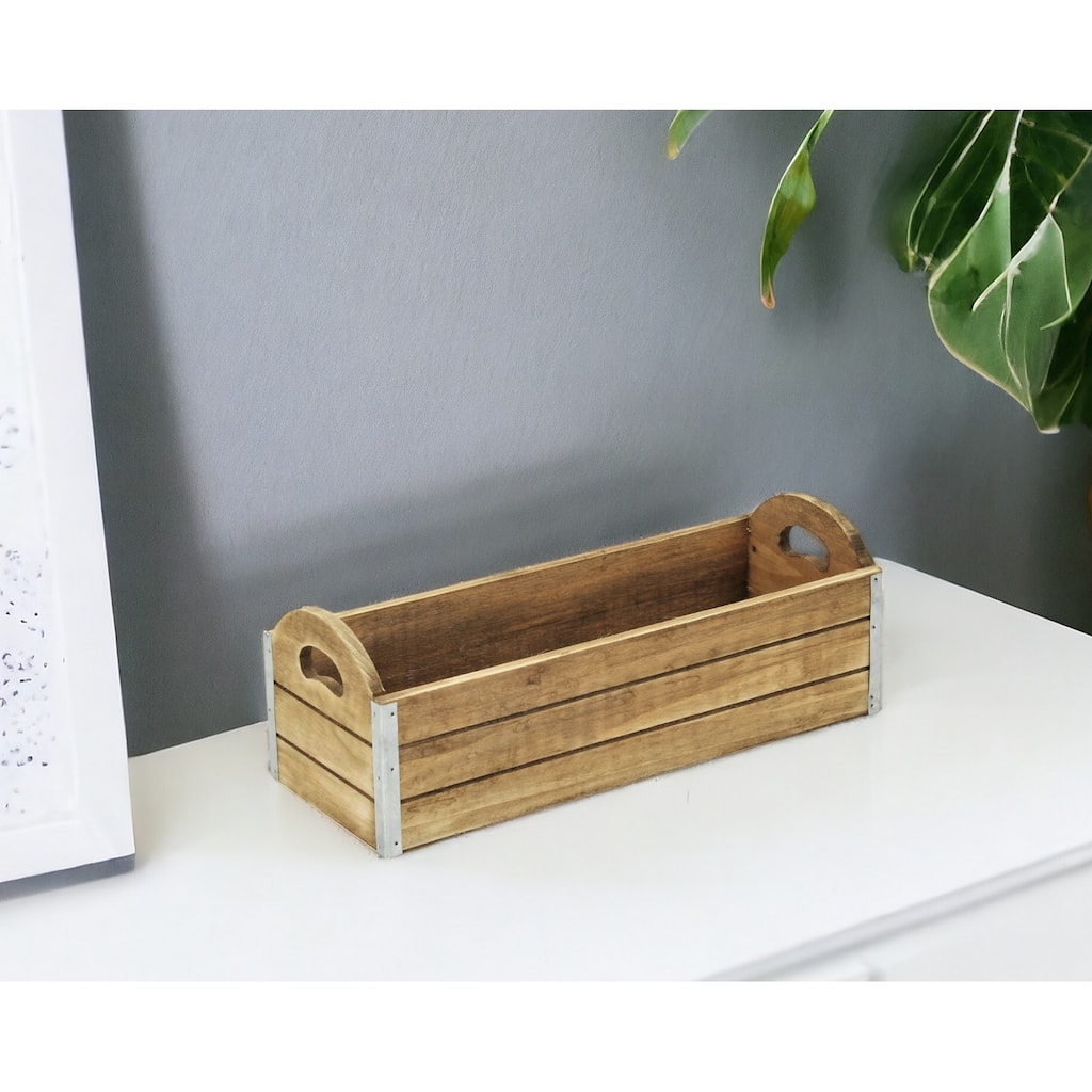 HomeRoots 14" Brown Solid Wood Organizer Box