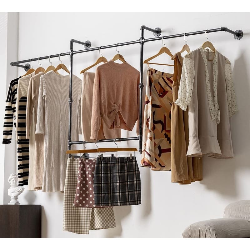 Industrial Pipe Clothing Racks - 9.84"D x 82.68"W x 45.28"H