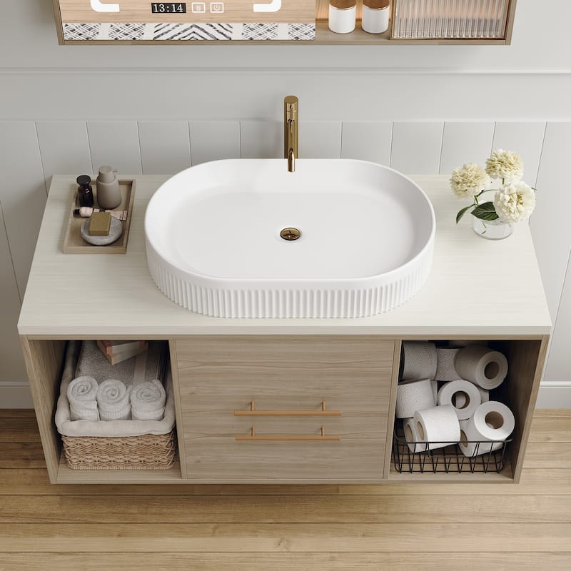 Wall-Mounted Bathroom Vanity with Oval Ceramic Sink