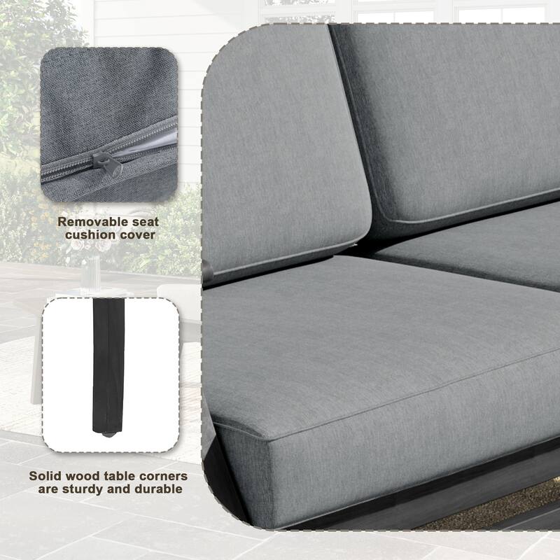 Outdoor Teak Wood Loveseat Sofa with Water-Resistant Cushions