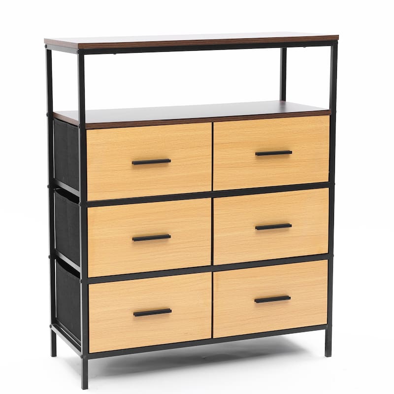 Black and Brown Manufactured Wood 6-Drawer 1-Shelf Accent Chest