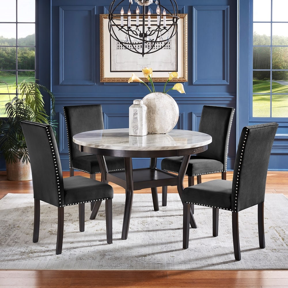 Balmforth White Faux Marble Round Dining Set by iNSPIRE Q Classic