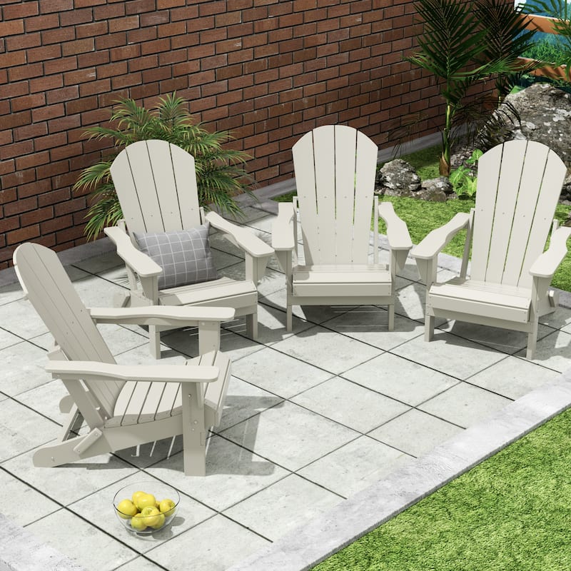 Polytrends Laguna All Weather Poly Outdoor Adirondack Chair - Foldable (Set of 4) - Sand
