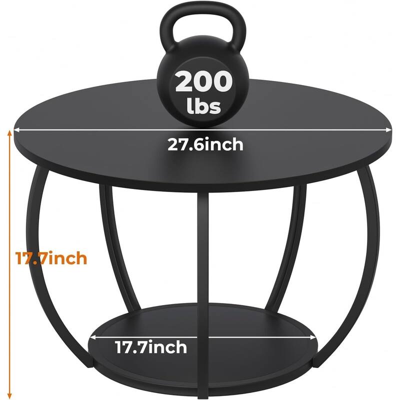 Round Farmhouse Coffee Table w/Storage & Adj. Feet for Small Spaces
