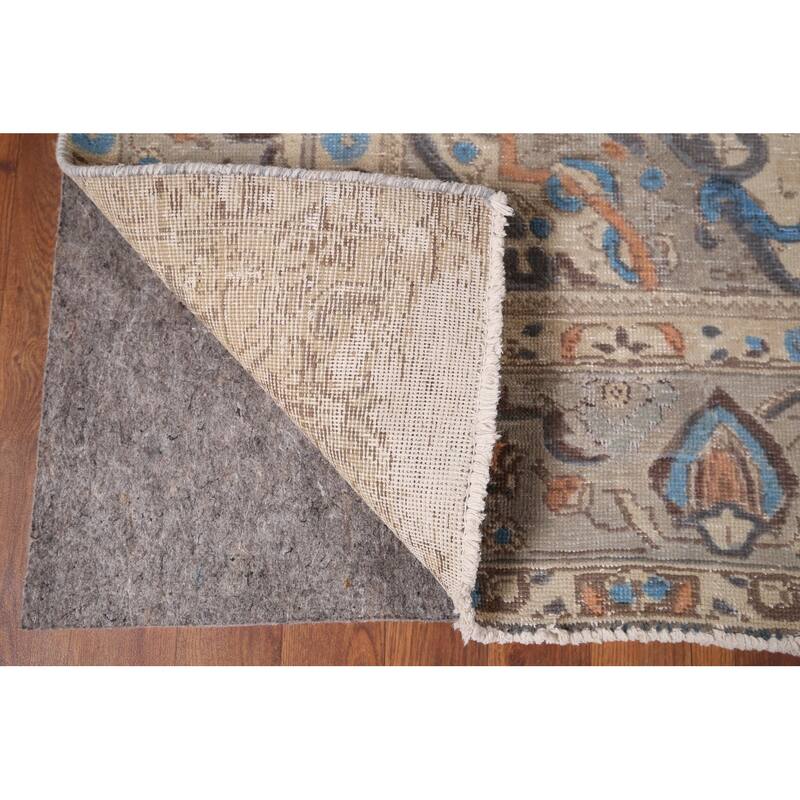 Distressed Tabriz Vintage Persian Rug Hand-Knotted Grey Wool Carpet - 6'6" x 9'7"
