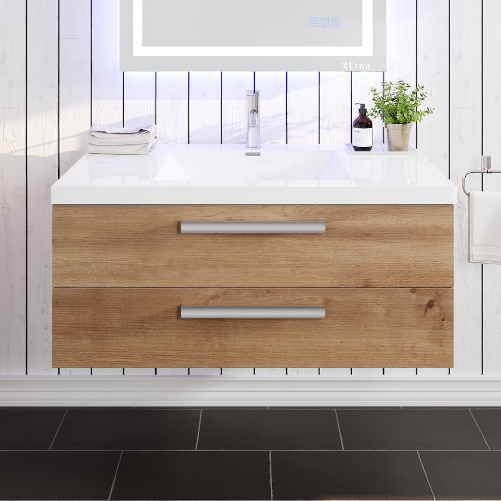 Eviva Surf 36"W Wall-Mount Bath Vanity with Acrylic Top and Integrated Sink