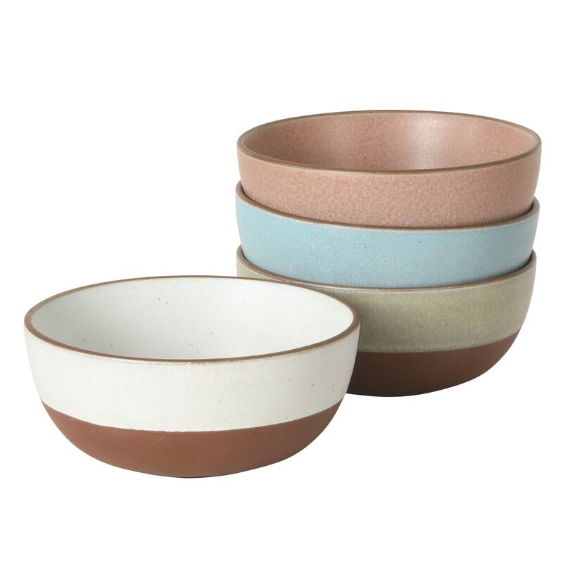 Gibson Elite William Crest 4 Piece Cereal Bowl Set, 6.25" Round Stoneware Reactive Glaze Finish, Soup, Dessert & Snack Bowls - Multi-Color