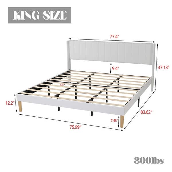 dimension image slide 9 of 26, Caxkun Upholstered Platform Bed Frame with Wingback headboard