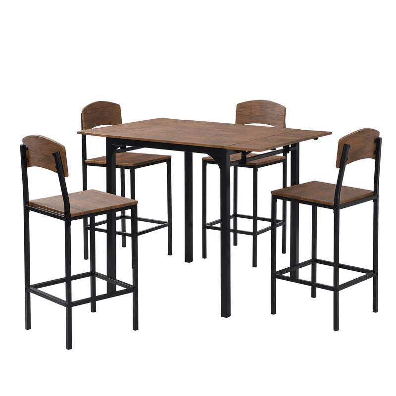Metal Frame Kitchen Set Drop Leaf Dining Table Set with 4 Chairs