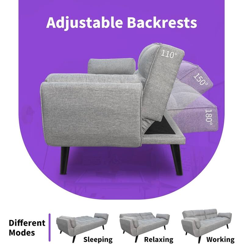 75.39 IN. Futon Sofa Bed, Convertible Upholstered Couch Sleeper with Reclining Sleeper Split Tufted Back