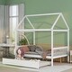 preview thumbnail 2 of 11, White Full Size Wood House Bed with Trundle and Roof
